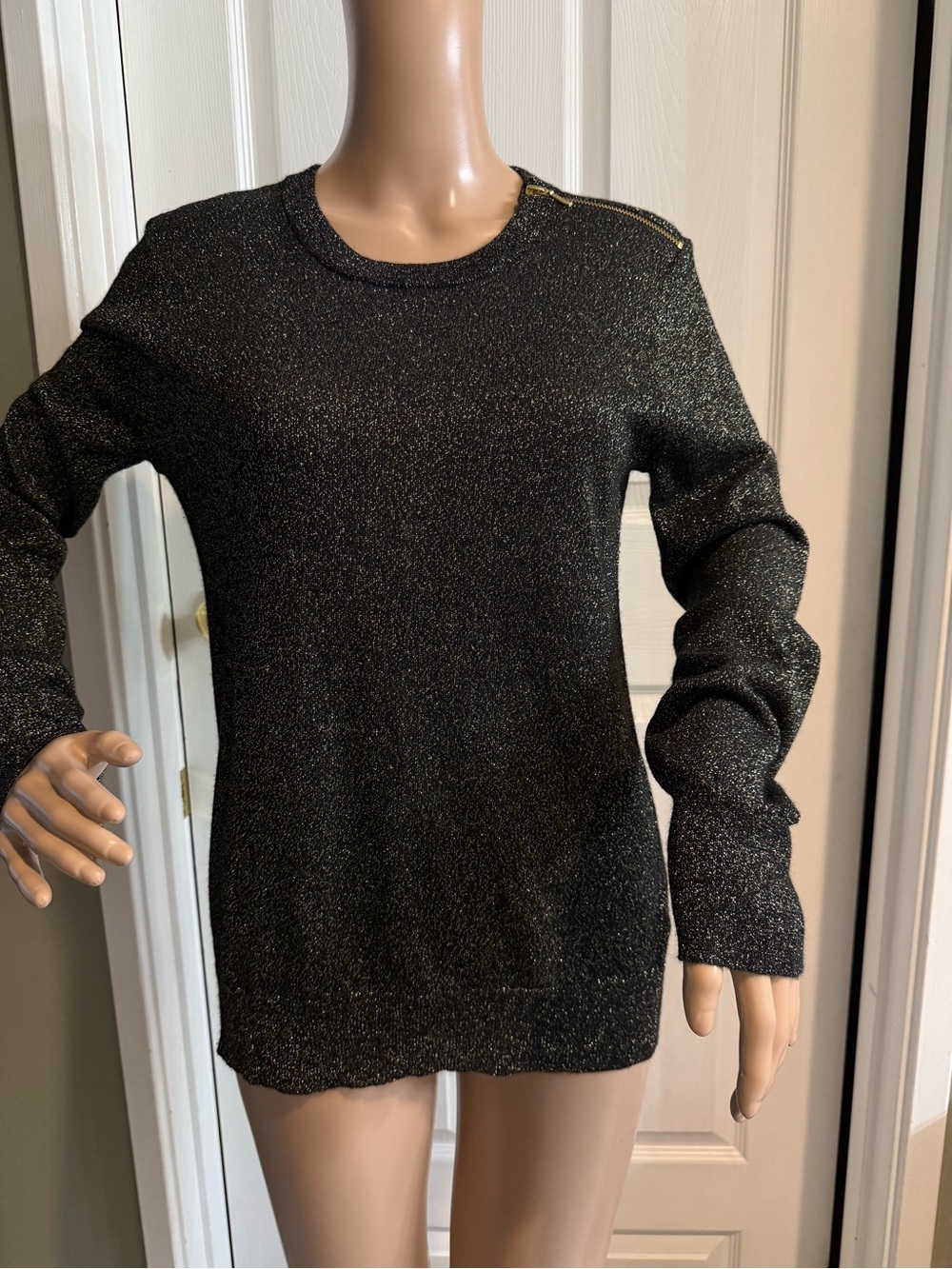 Equipment Femme Sweater Top Black Metallic Gold Silk Cashmere Womens M Holiday